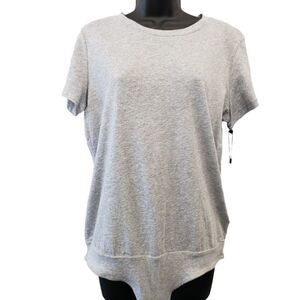 Calvin Klein Bodysuit Shirt‎ Women's MEDIUM Gray Short-Sleeve Cotton Modal NEW